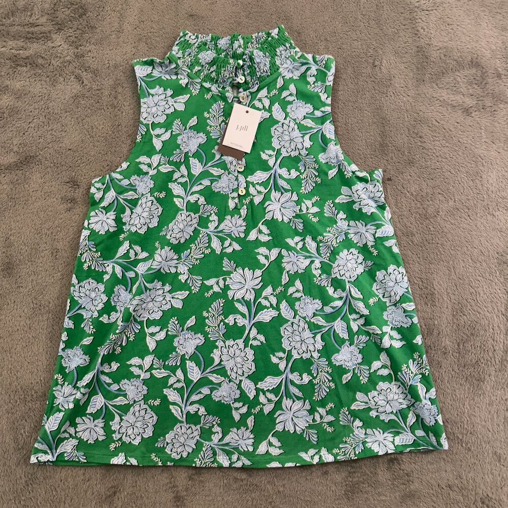 NWT J. Jill Sleeveless Top Tank Blouse XS Petite XSP Green Floral High Neck